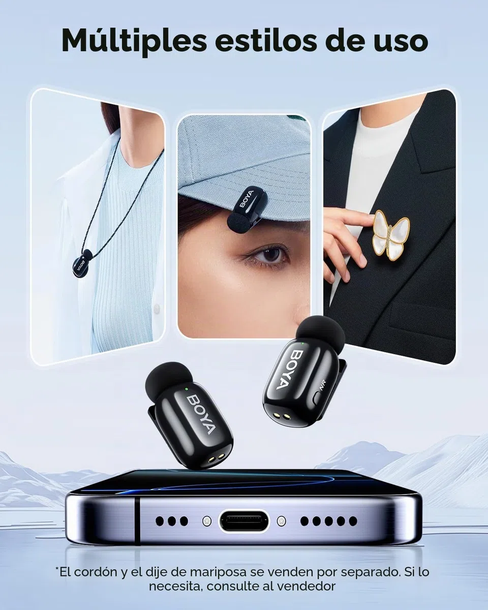 BOYA BOYAMini USB C Mini Micrófono Inalámbrico, AI Voice, 2 Pack Micrófono Lavalier para Podcast Live Stream Tiktok Vlog Video Recording