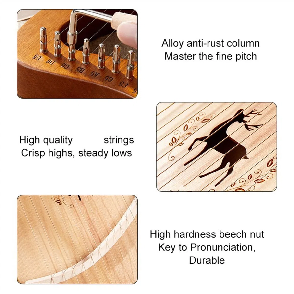 Lyre Set Music Harp Small 21 24 27 Cuerdas Madera Maciza Caoba Instrumento portátil Regalo Lira Arpa para Principiantes