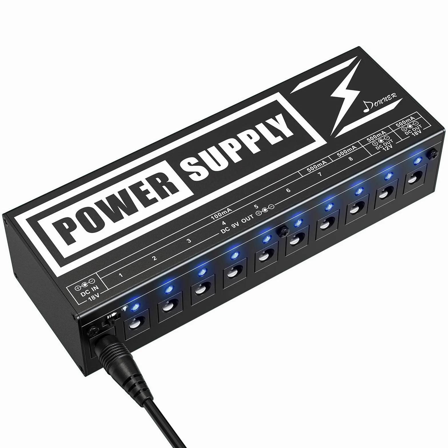 Donner DP-2 Fuente de Alimentación para Pedal de Efectos para Guitarra Portable, con Adaptador y Cables de Alimentación, Versión Avanzada