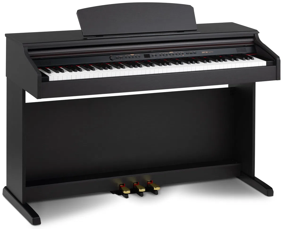 Classic Cantabile DP-50 Piano digital 88 teclas con mecanica martillo - Teclado electronico USB, 32 polifonía y funcion Twin-Piano - Organo musical para ninos - Set con banqueta y auriculares - Marrón
