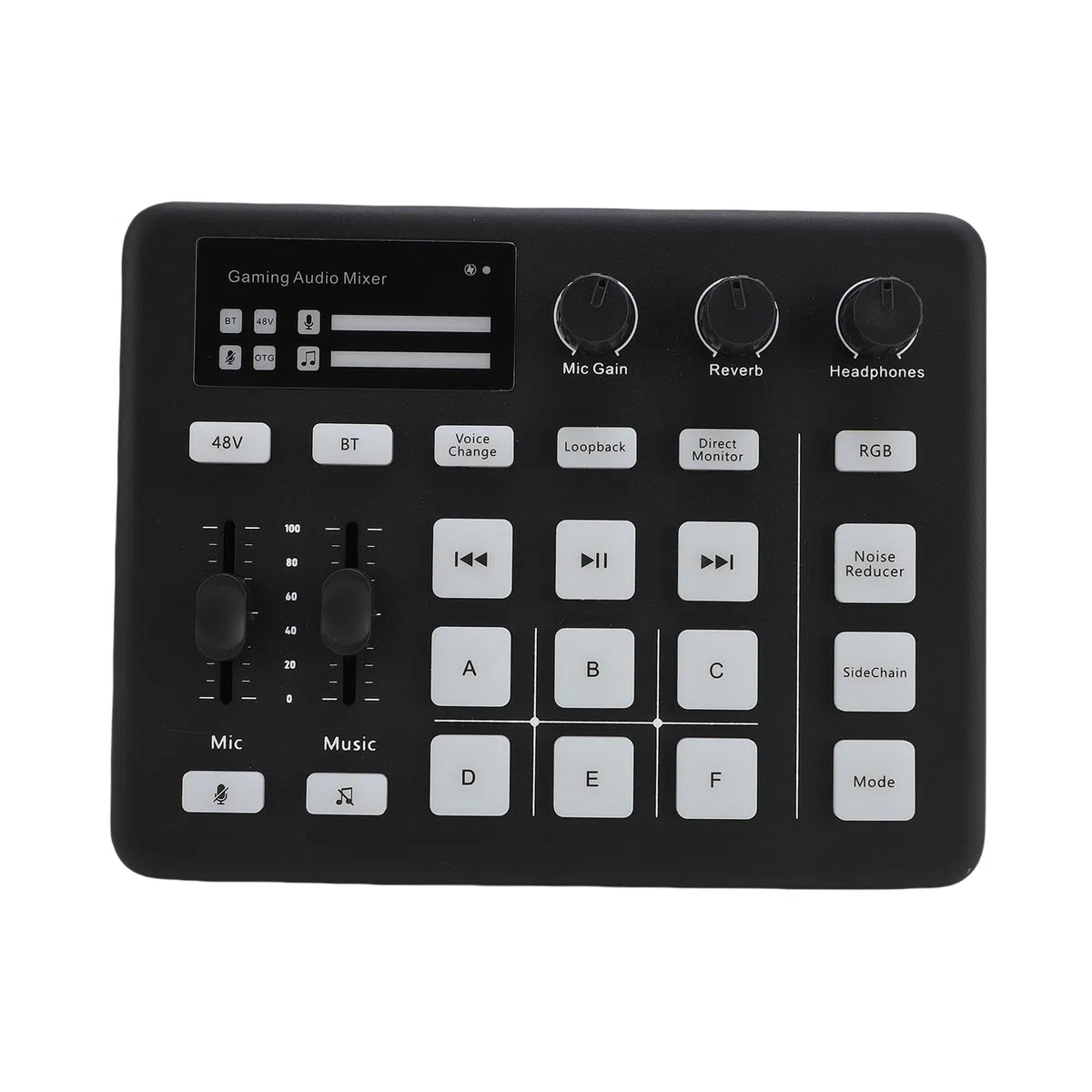 Annadue RGB Gaming Sound Mixer, Bluetooth 5.0 Live Sound Card con 13 Botones de Efectos, Mezclador de Audio USB Tipo C para Transmisión, Podcasting, PC.