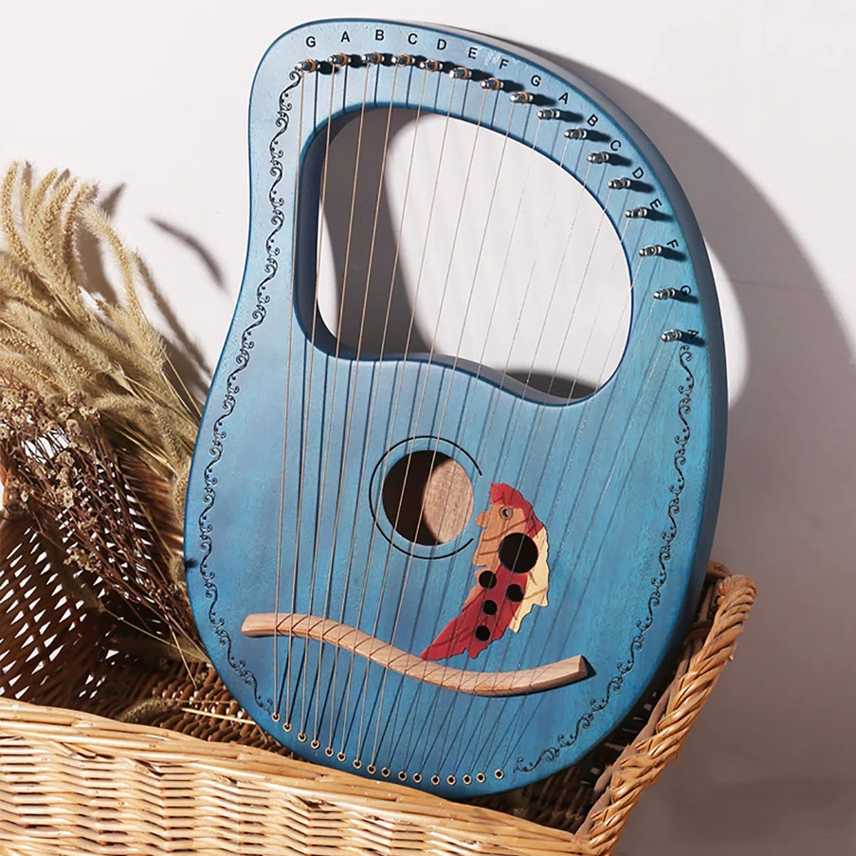 Arpa de lira de 16 cuerdas Instrumento de cuerda de madera maciza de caoba para amantes de la música Principiantes Adultos, con estuche de transporte/Llave de afinación/Cuerda de repuesto/Manual de i
