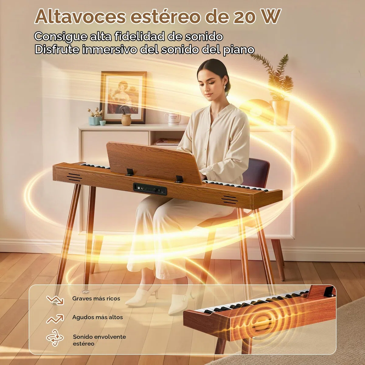 TERENCE P10 Teclado de Piano 88 Teclas Sensibles para Principiantes y Estudiantes | Sistema Triple Pedal, Altavoces 20W Estéreo, Conexión Doble Auriculares, Portátil para Hogar y Estudio