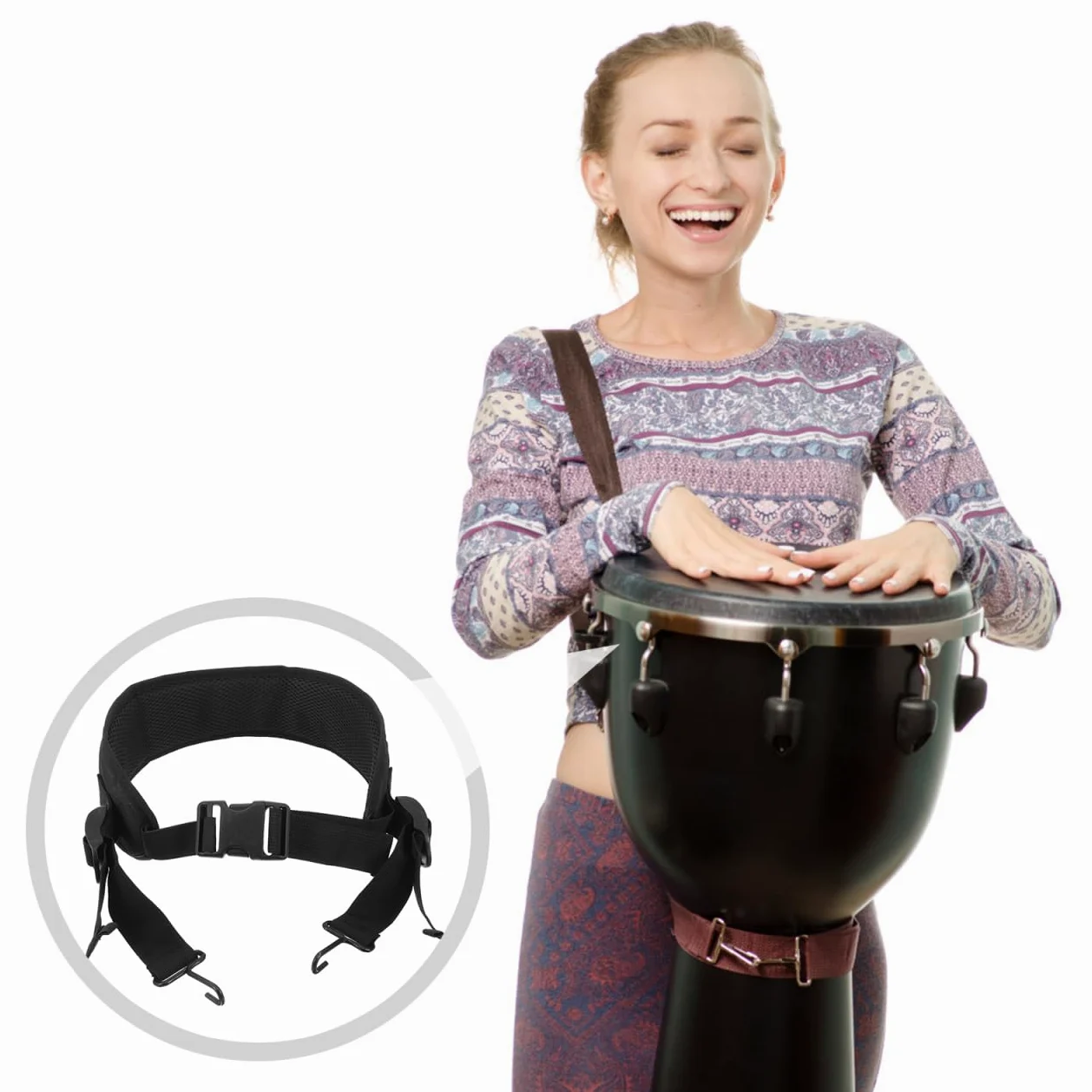 Cinturón de Djembe, Enganche Ajustable de Nailon Negro, Correa de Tambor de Percusión Engrosada para Tambor de Mano