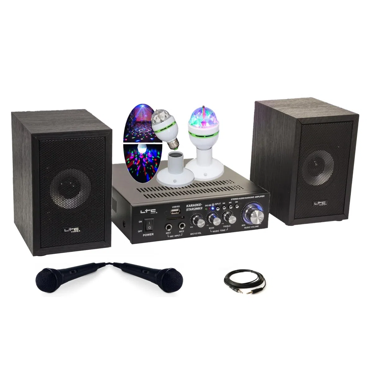 Générique - Kit de canción para karaoke-staar2mkii LTC Infantil – 2 Altavoces 2 micrófonos 1 Amplificador Bluetooth USB SD 100 W – Juego de Luces Astro giratorias LED RGB – Regalo