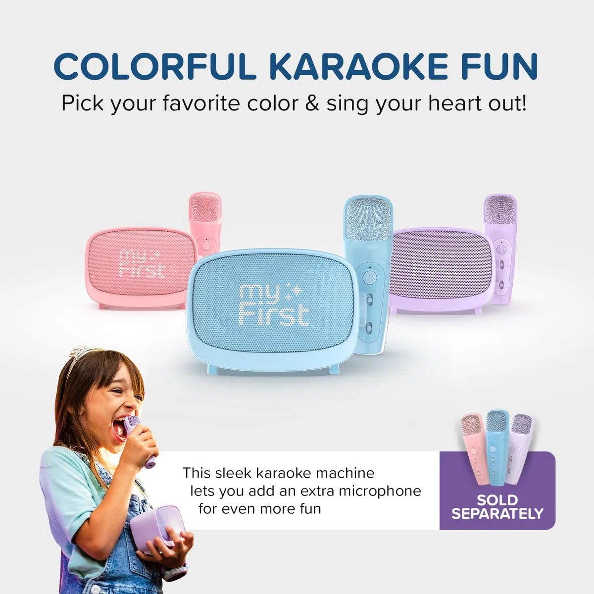 myFirst Voice 2 - Karaoke Infantil portátil con micrófono inalámbrico y Altavoz Bluetooth, Efectos de Voz Divertidos y Eco, Karaoke para niños y niñas (Azul)