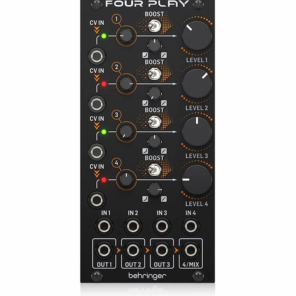 Behringer FOUR PLAY Amplificadores controlados por voltaje cuádruple y módulo mezclador para Eurorack