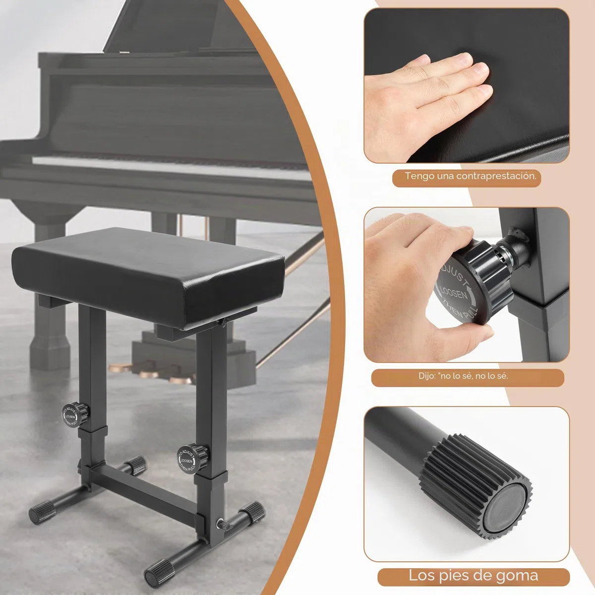 OUUTMEE Banco de piano ajustable – Banco de teclado musical para teclado de piano con cojín acolchado de poliuretano negro, cómodo y suave