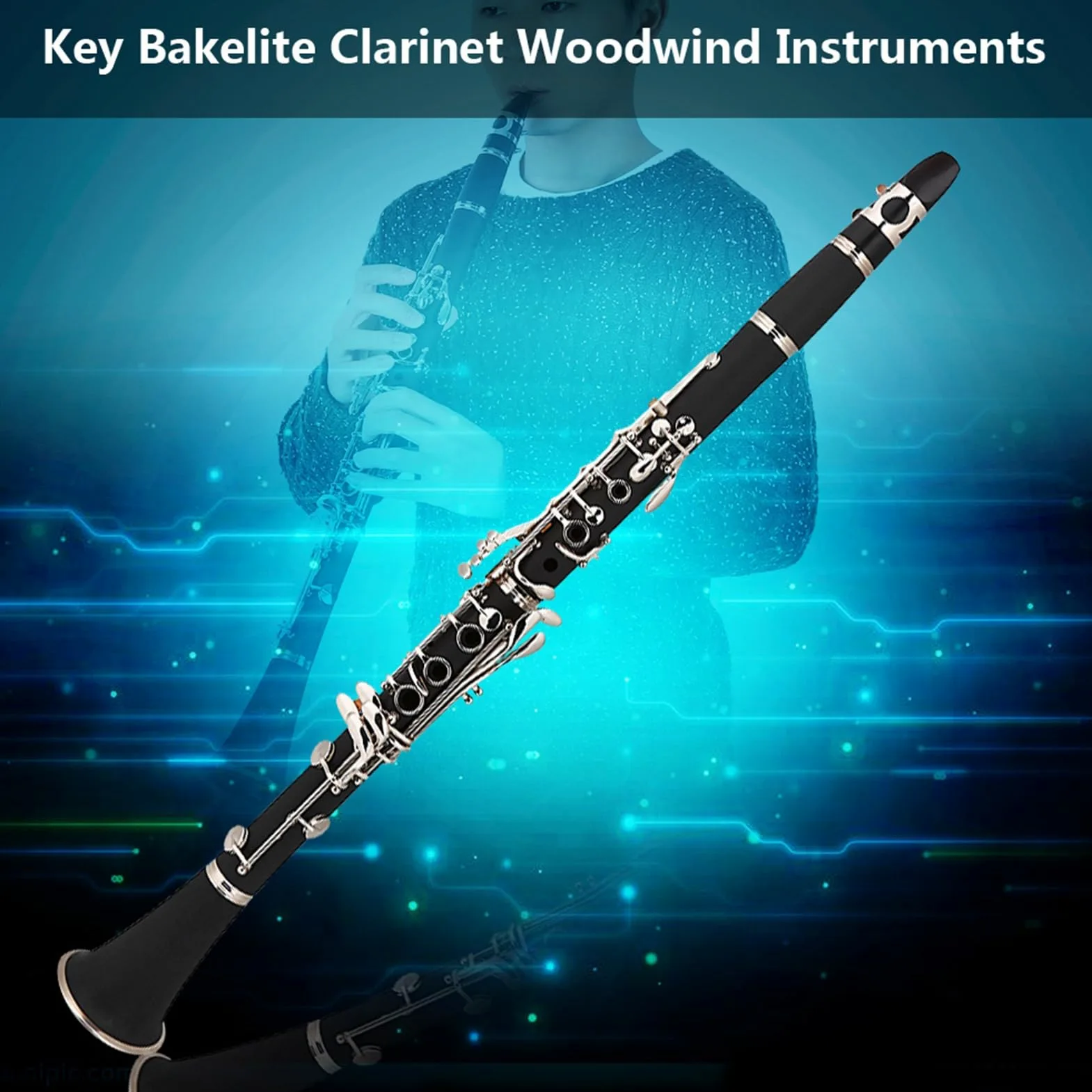 BB Clarinet, Instrumento de Viento de Madera Descendente B Tono 17 Key Bakelite Clarinet con Lana de Limpieza de Cañas para Bandas de Música Clásica de Jazz Bandas