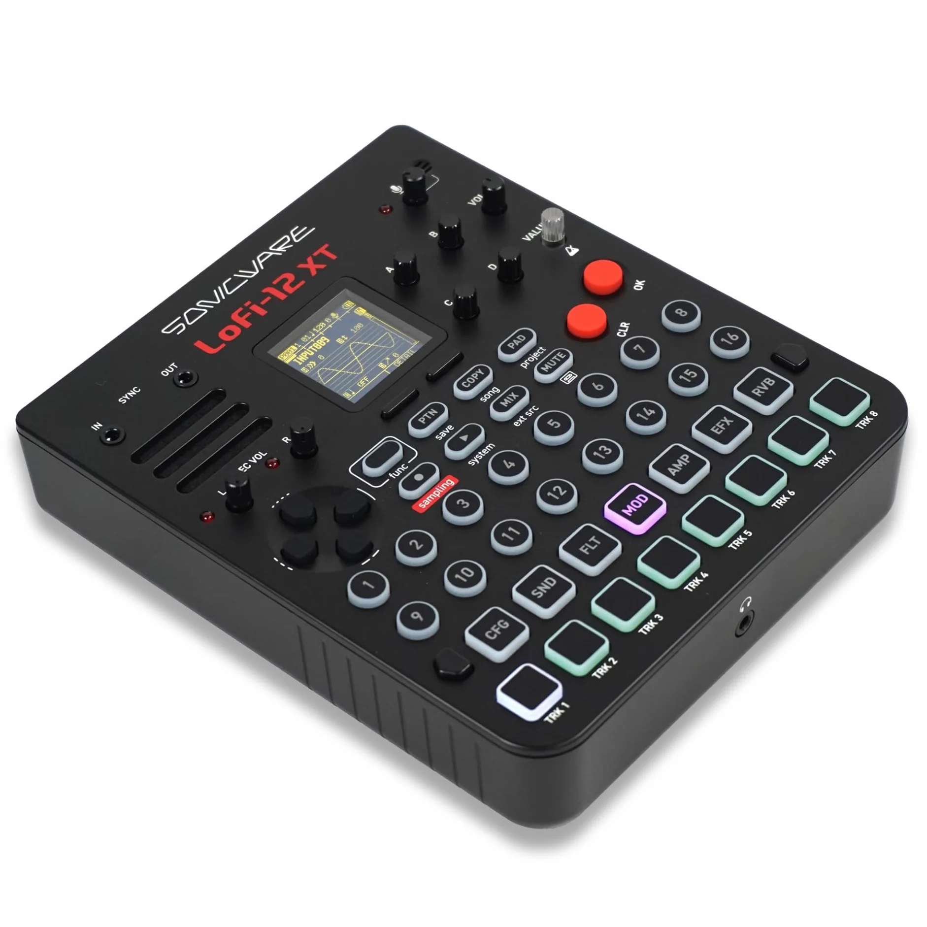 Sonicware Lofi-12 XT [Lo-fi Groovebox & Sampler] Muestreo retro con modo sampler de 12 bits, secuenciador por pasos de 8 pistas, 26 efectos, 15 pads sensibles a la velocidad con LED RGB