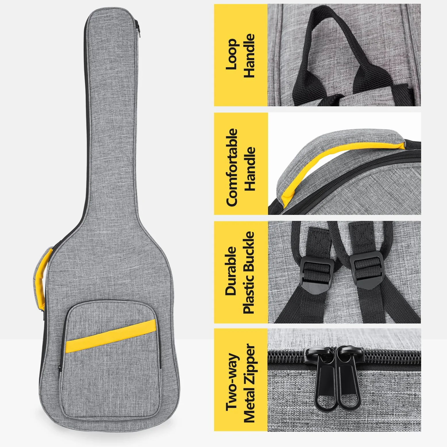Bolsa para bajo, 7 mm Padding Bass Guitar Gig Bag Funda blanda acolchada para bajo eléctrico Bolsa para bajos acolchado Funda impermeable para bajo eléctrico, gris, /