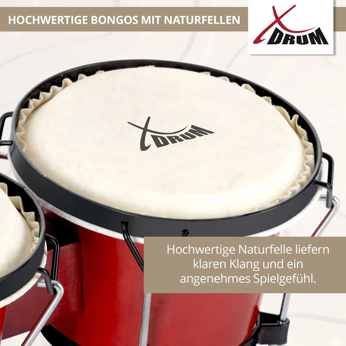XDrum PERC Bongos Club Rojo Vino - 2 Tambores de 6" y 7" - Bongos con parches naturales afinables y llave de afinación - Tambores de madera rojo vino