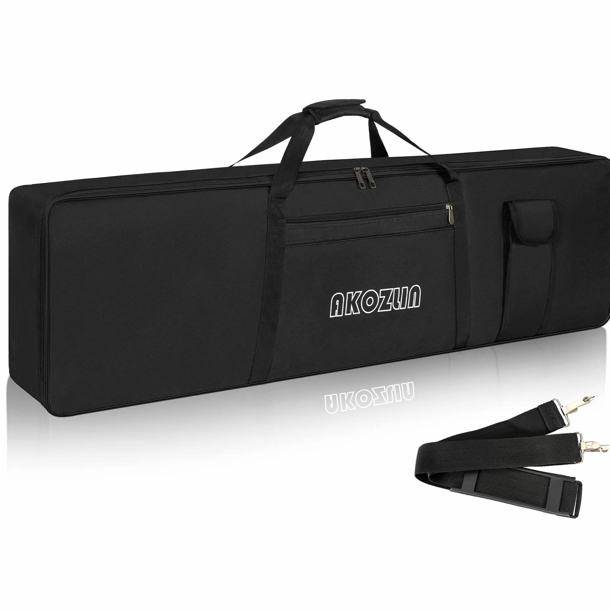 AKOZLIN Funda para teclado para 61/76/88 teclas, portátil, para teclado de piano eléctrico, bolsa para conciertos 600D de tela Oxford con acolchado de 10 mm de espesor, negra, Negro, 88 Keys, Classic