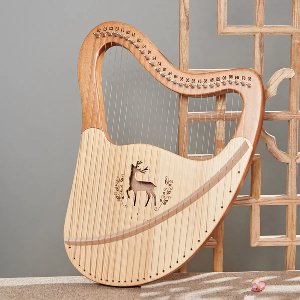 Lyre Harp 27 Cuerdas de Metal Instrumento de Caoba, con Llave de afinación, Cuerda de Repuesto, Manual en inglés, for Principiantes Amantes de la música Adultos