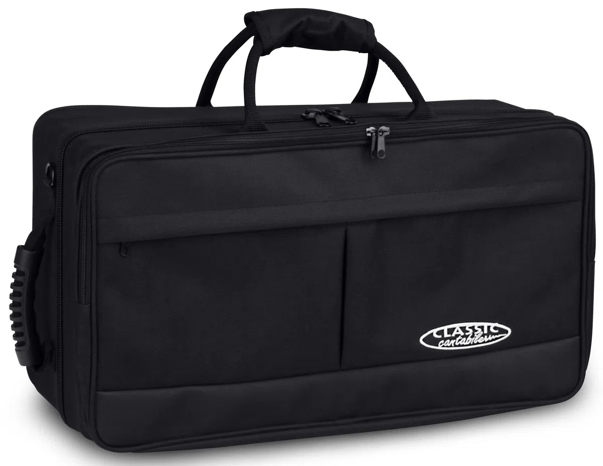 Classic Cantabile TRB-2 Funda para 2 Trompetas (Maletín ligero para trompetas jazz/pistones, grandes compartimentos exteriores, función mochila) negro