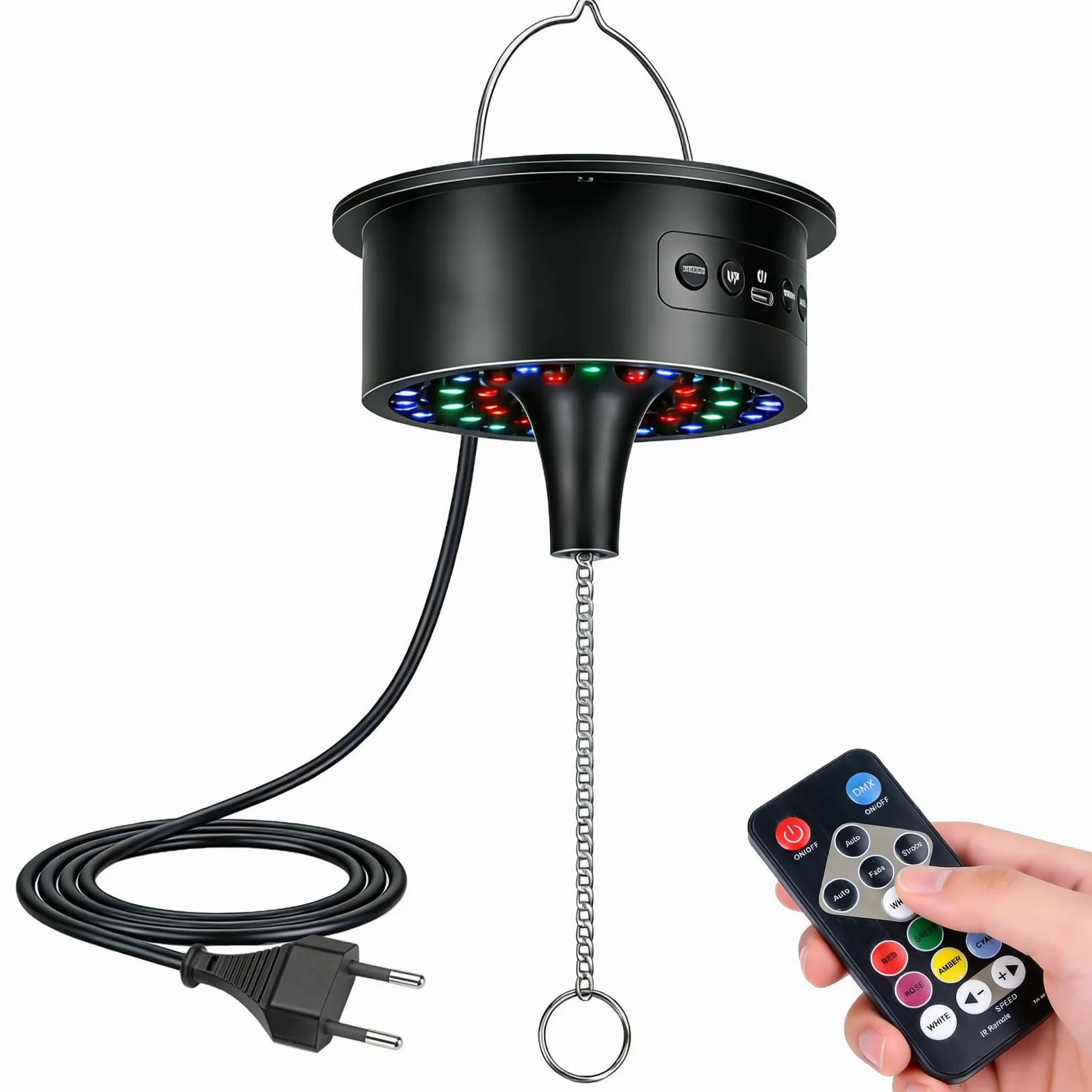 Motor de bola de discoteca con luz LED, motor giratorio de espejo con control remoto, luz de discoteca de 30 perlas LED, velocidad ajustable, accionamiento silencioso para bola de discoteca