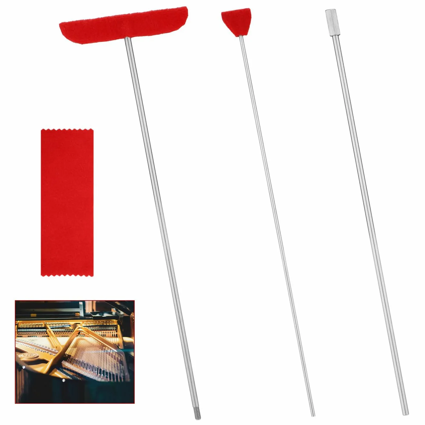 4 Uds Kit Limpieza Piano, Cabezal de Cepillo Grande y Pequeño Herramienta de Limpieza con varilla de Extensión y Paño de Fibra Suave Limpiador de Caja de Resonancia de Piano