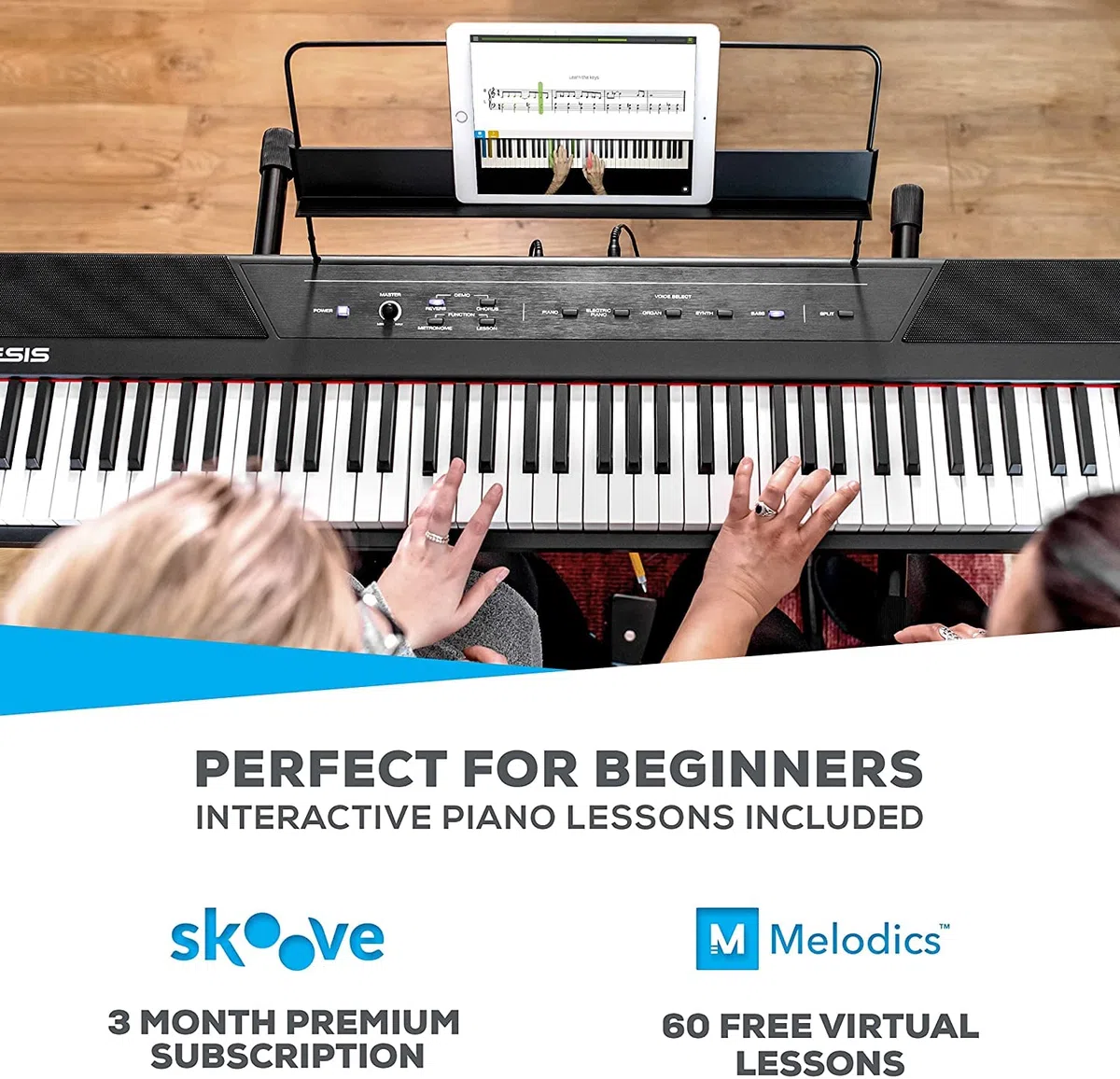 Alesis Recital con pedal de sustain SP-2 y auriculares de estudio HDH40 - Teclado de Piano Digital Eléctrico con 88 Teclas Semipesadas de Tamaño Completo, pedal de piano y auriculares
