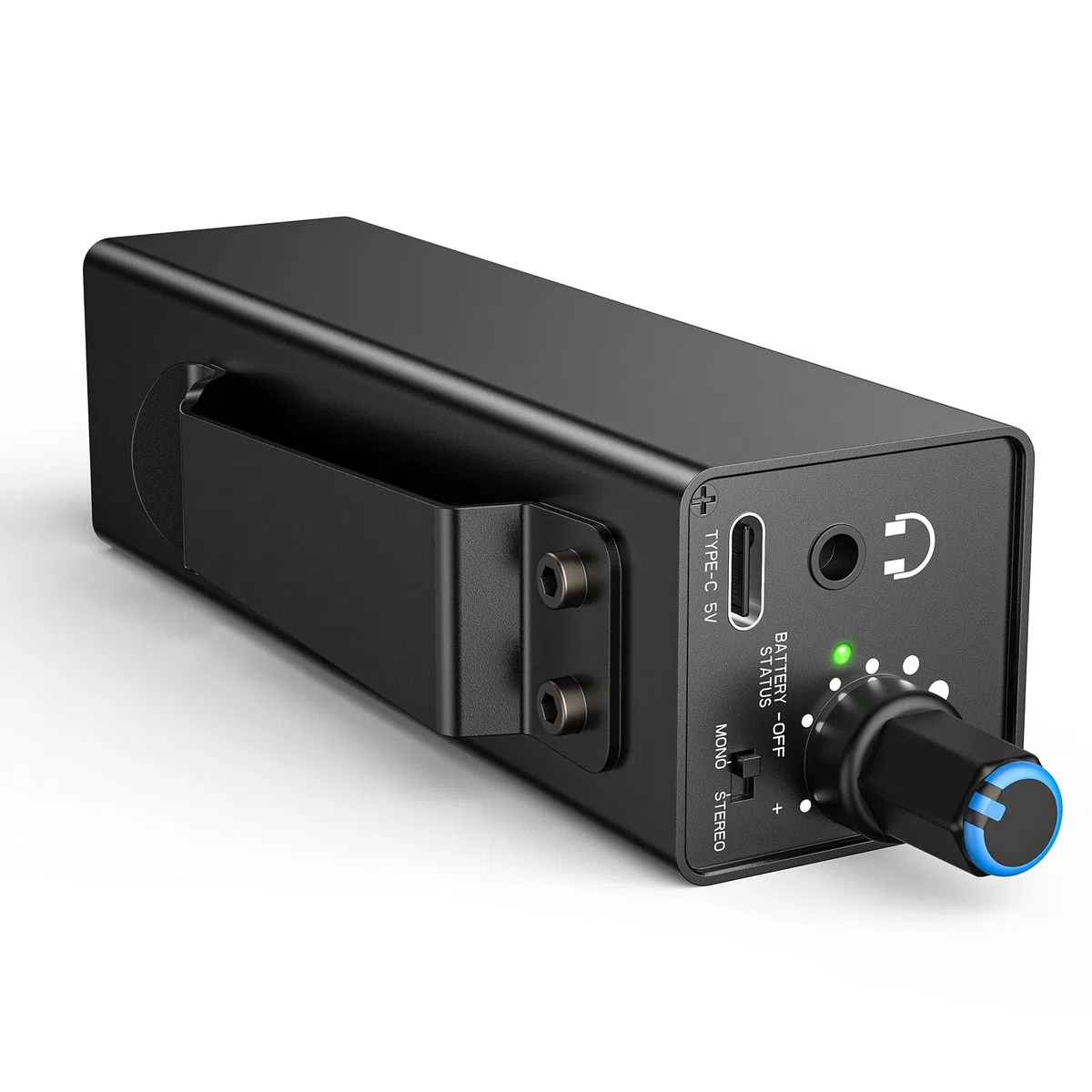 LEKATO Amplificador de Monitor Recargable, Amplificador de Auriculares con Selector Estéreo/Mono, Entrada XLR/TRS, Práctico Clip para Cinturón