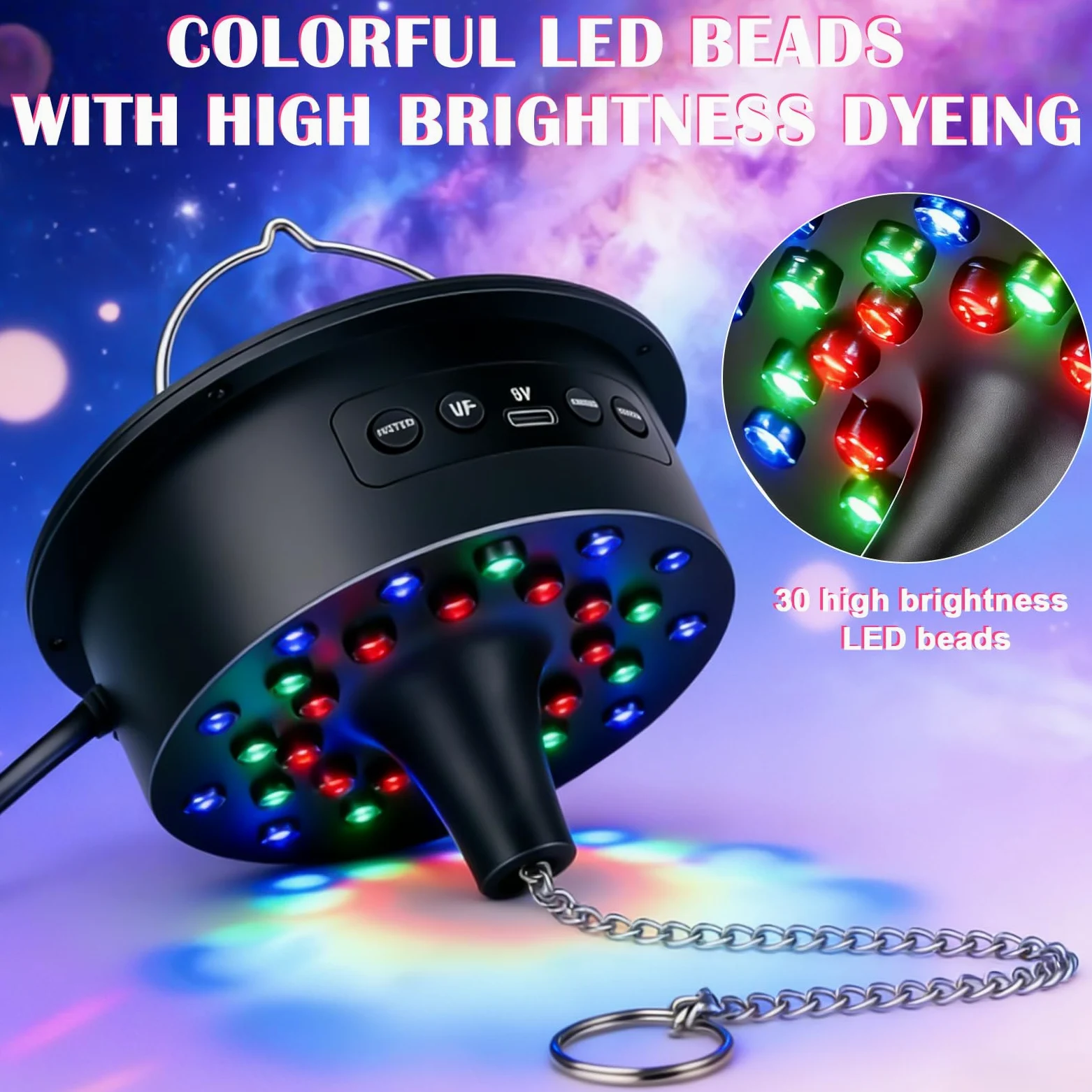 Motor de bola de discoteca con luz LED, motor giratorio de espejo con control remoto, luz de discoteca de 30 perlas LED, velocidad ajustable, accionamiento silencioso para bola de discoteca