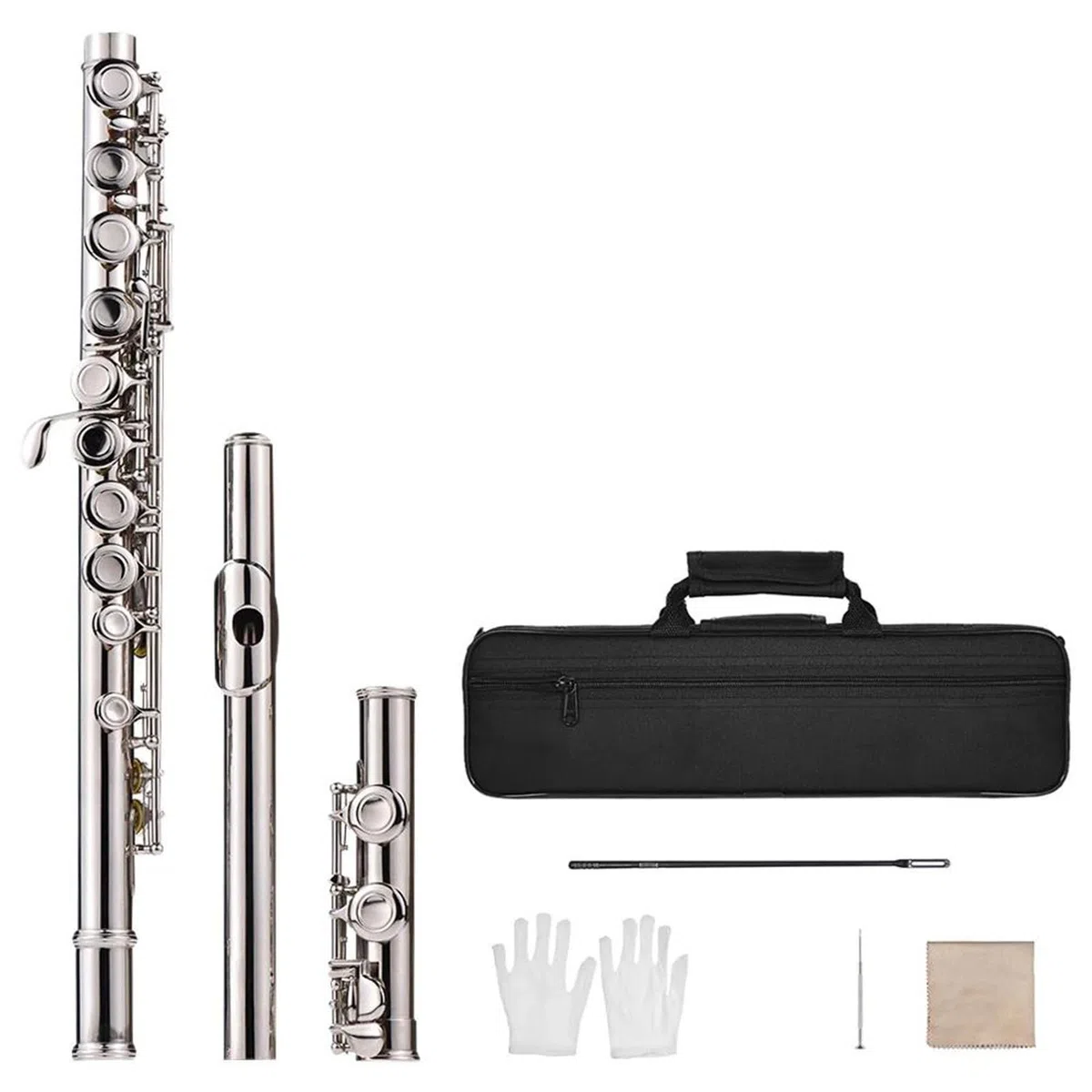 Flauta De Concierto, Cuproníquel, Chapada En Plata, 16 Agujeros, Instrumento De Flauta Con Llave C, Con Bolsa Y Accesorios Flauta Travesera Kit