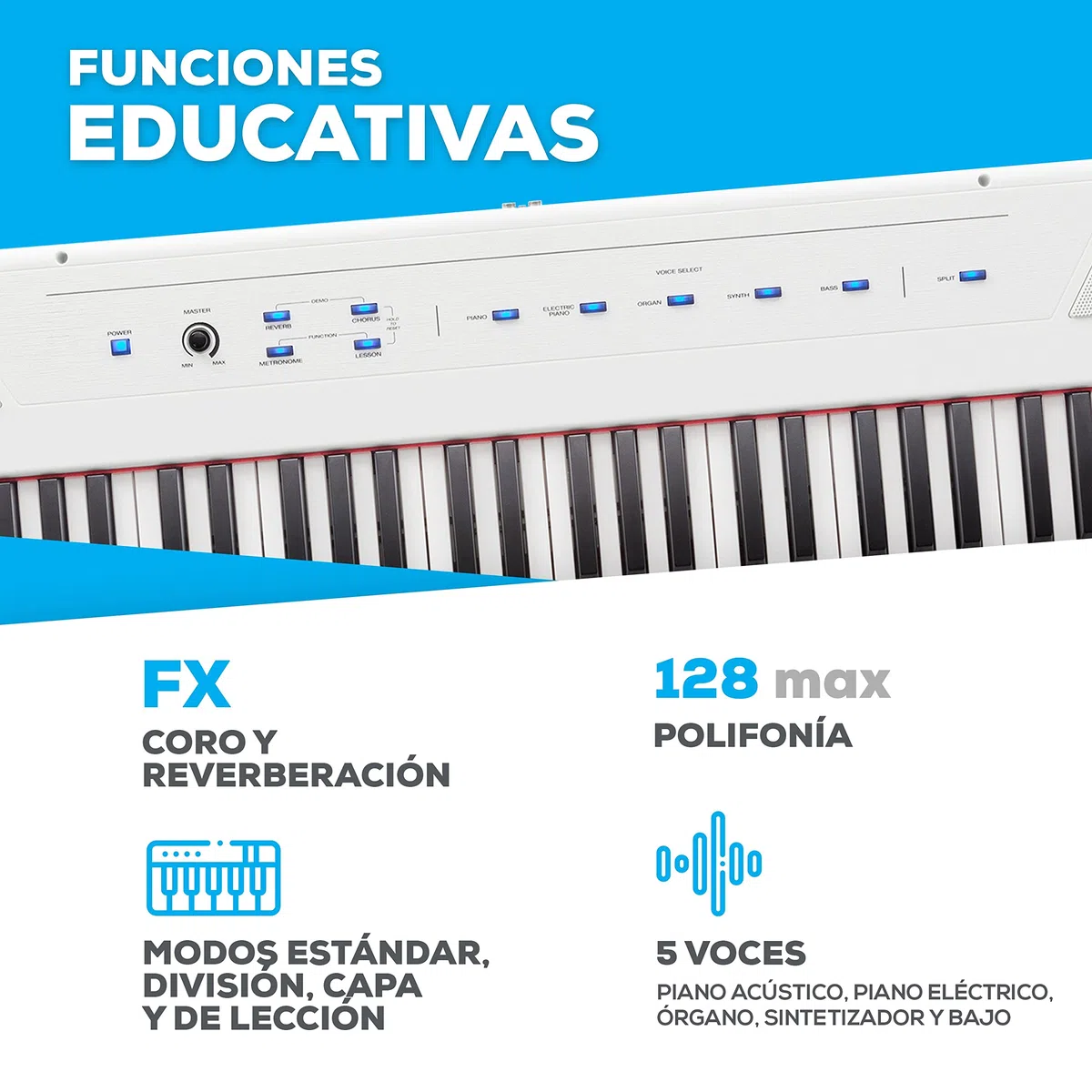 Alesis Recital Piano Eléctrico 88 Teclas Semi Contrapesadas con Altavoces & Soporte para teclado RockJam Xfinity preensamblado, doble arriostrado