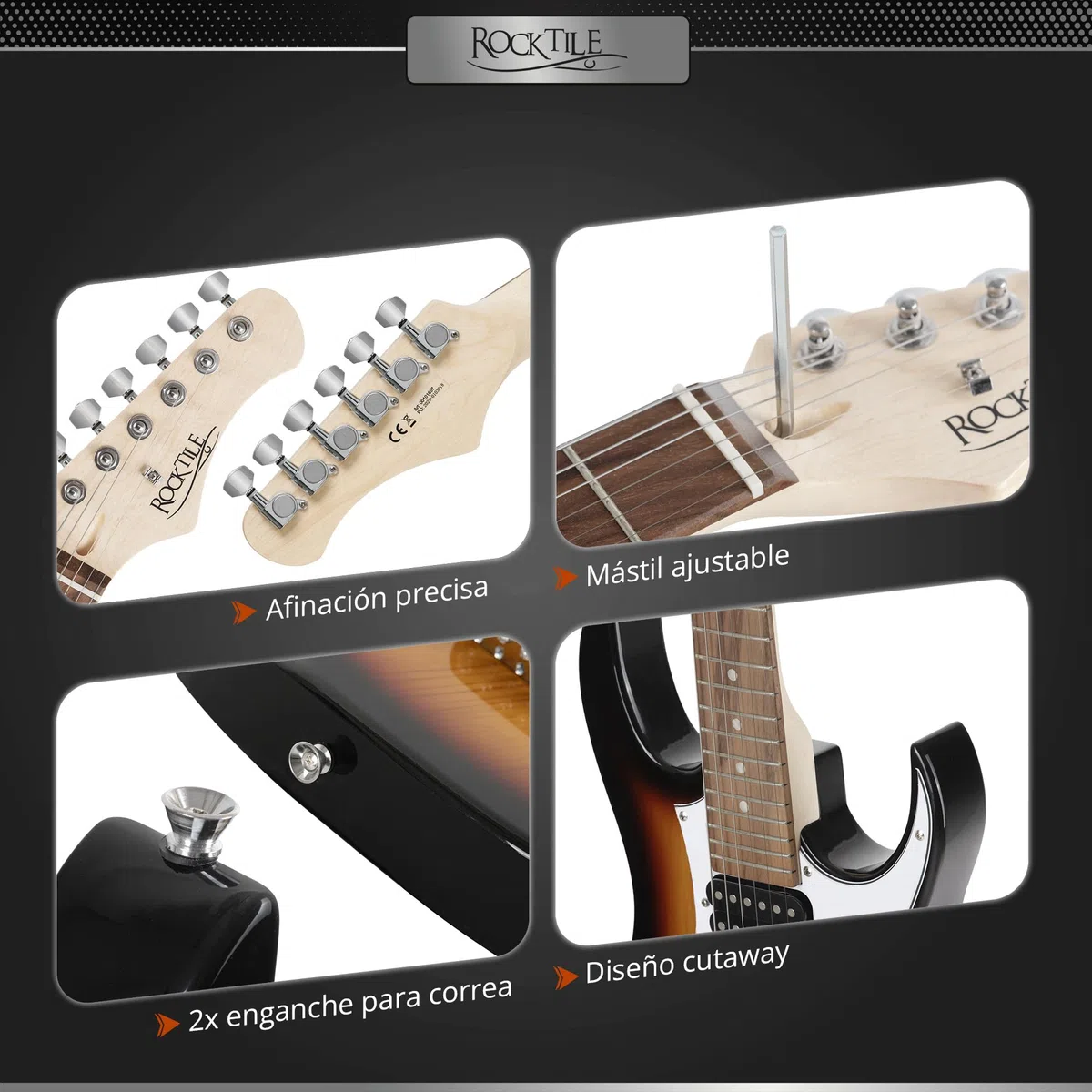 Rocktile Youngster YS-1SB 3/4 Guitarra Eléctrica Sunburst, General | Modelo: YS-1SB, Apto para edades de aproximadamente 6 a 12 años, Peso: 2, 4 kg, Número de cuerdas: 6, Orientación: Diestros