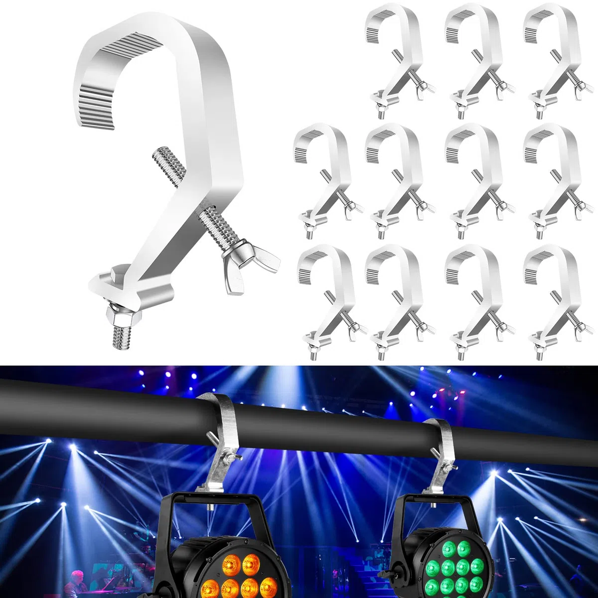 DJ Abrazaderas para Luces 12 Pack, Czgor Dispositivo de Suspensión de Abrazadera de Iluminación de Escenario de Aleación de Aluminio para Truss Clips de Escenario Usados para Luz Par, Cabeza Móvil