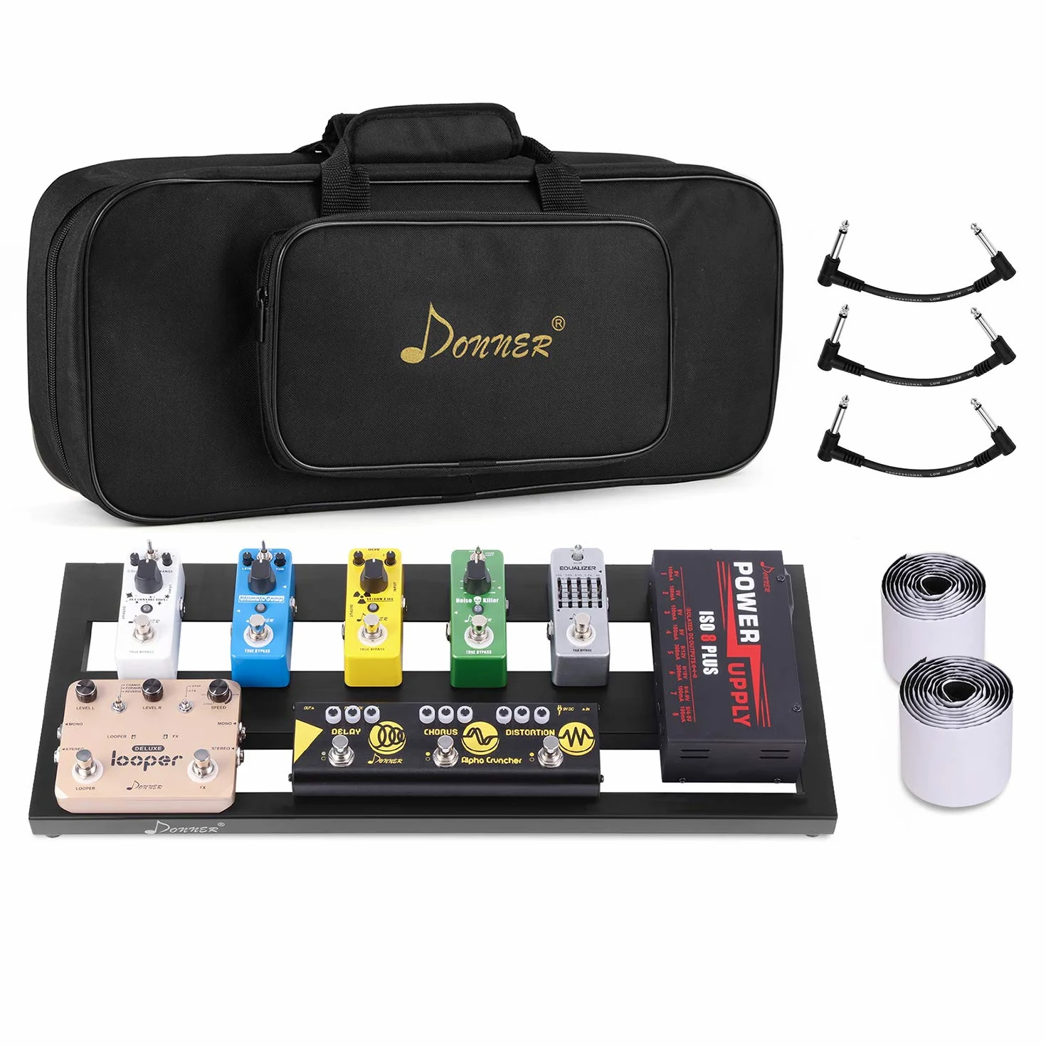 Donner Pedalera de efecto para Guitarra Electrica Ligero y Portable con Bolsa de Transporte y Cinta de Gancho y Bucle, Tablero de Pedal de Aleación 510 * 200 * 30 mm (DB-2)