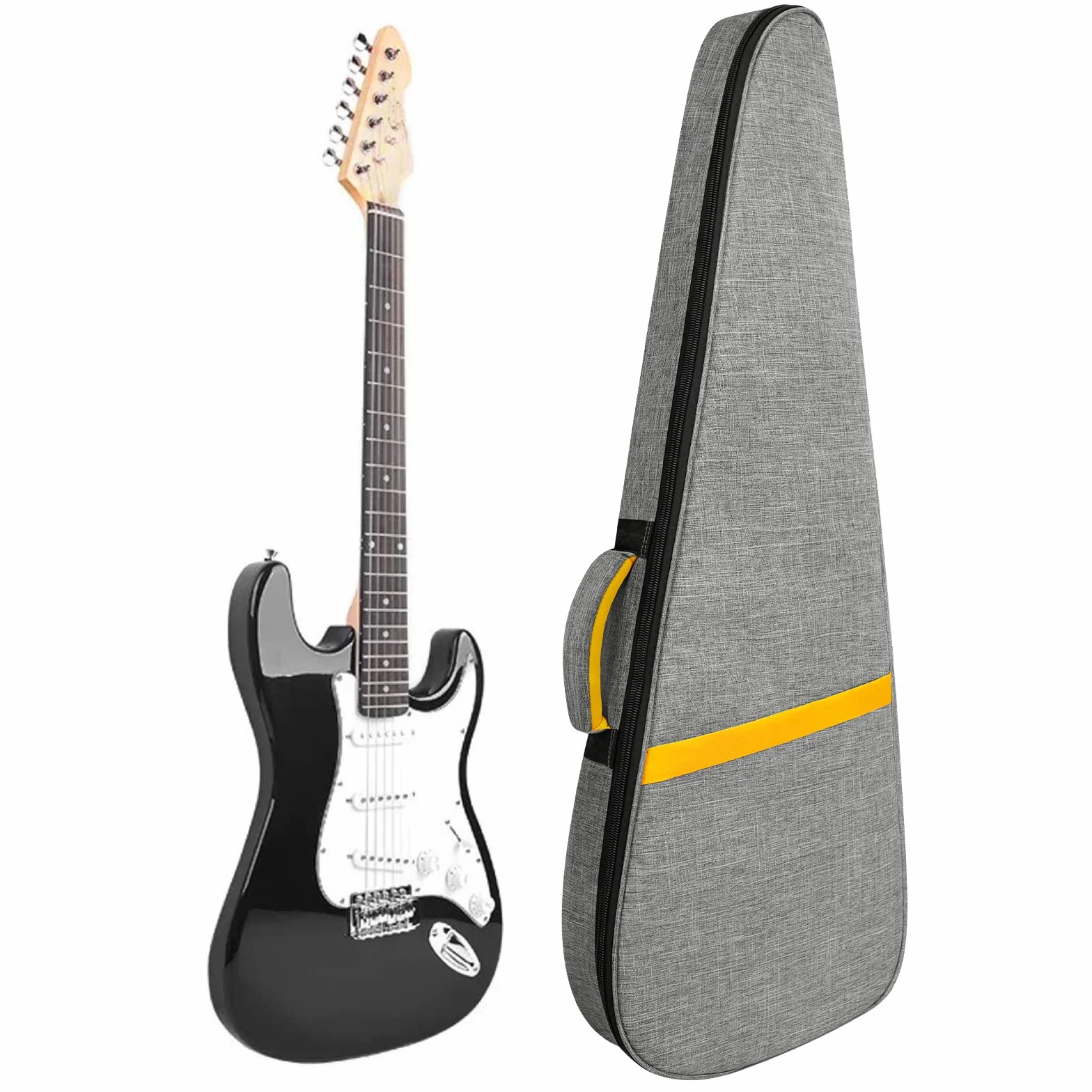 LETSROCK Funda para Guitarra eléctrica de 39 Pulgadas, Acolchado Grueso con Correa para el Cuello, Correa Ajustable para el Hombro, Impermeable, Forma de Rayo Amarillo y Bolsa Negra para Guitarra