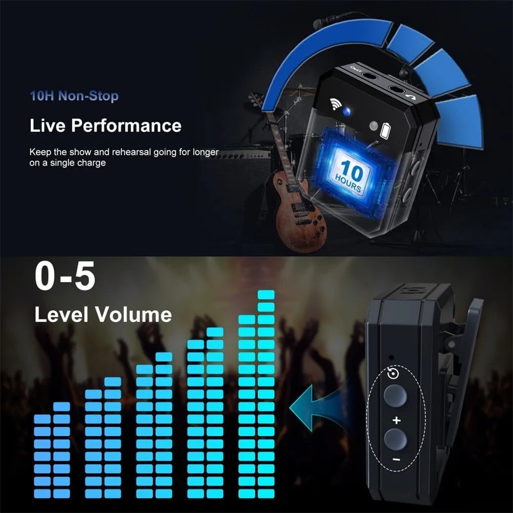 EasyByMall Sistema de monitoreo intraural inalámbrico de 2 4 GHz de frecuencia con baja latencia, ideal para músicos durante ensayos y espectáculos en vivo