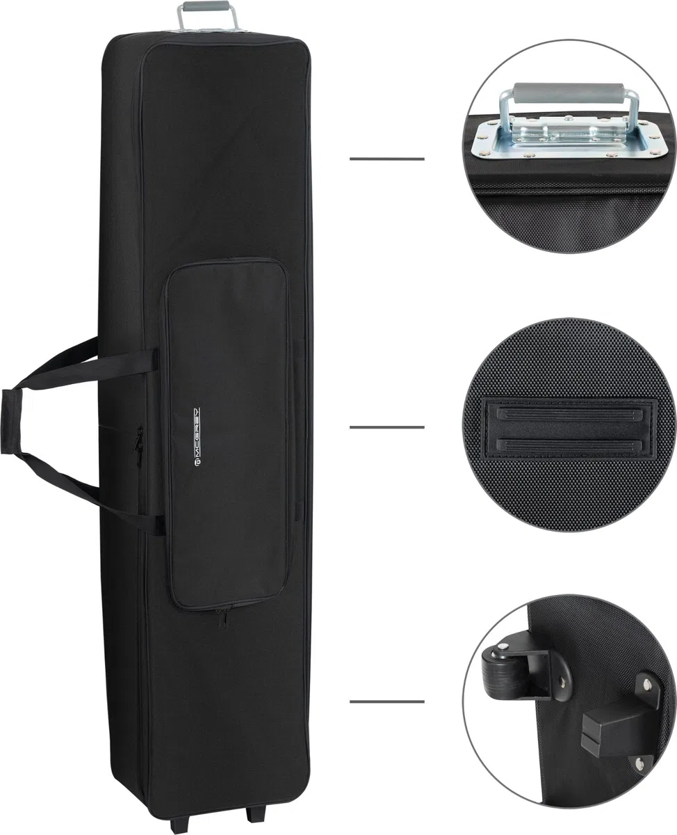 McGrey KBT-3223-88 Carro de transporte con ruedas para teclado y piano con 88 teclas, ligero, cómodo y resistente, acolchado interior grueso, mochila acolchada, impermeable, negro