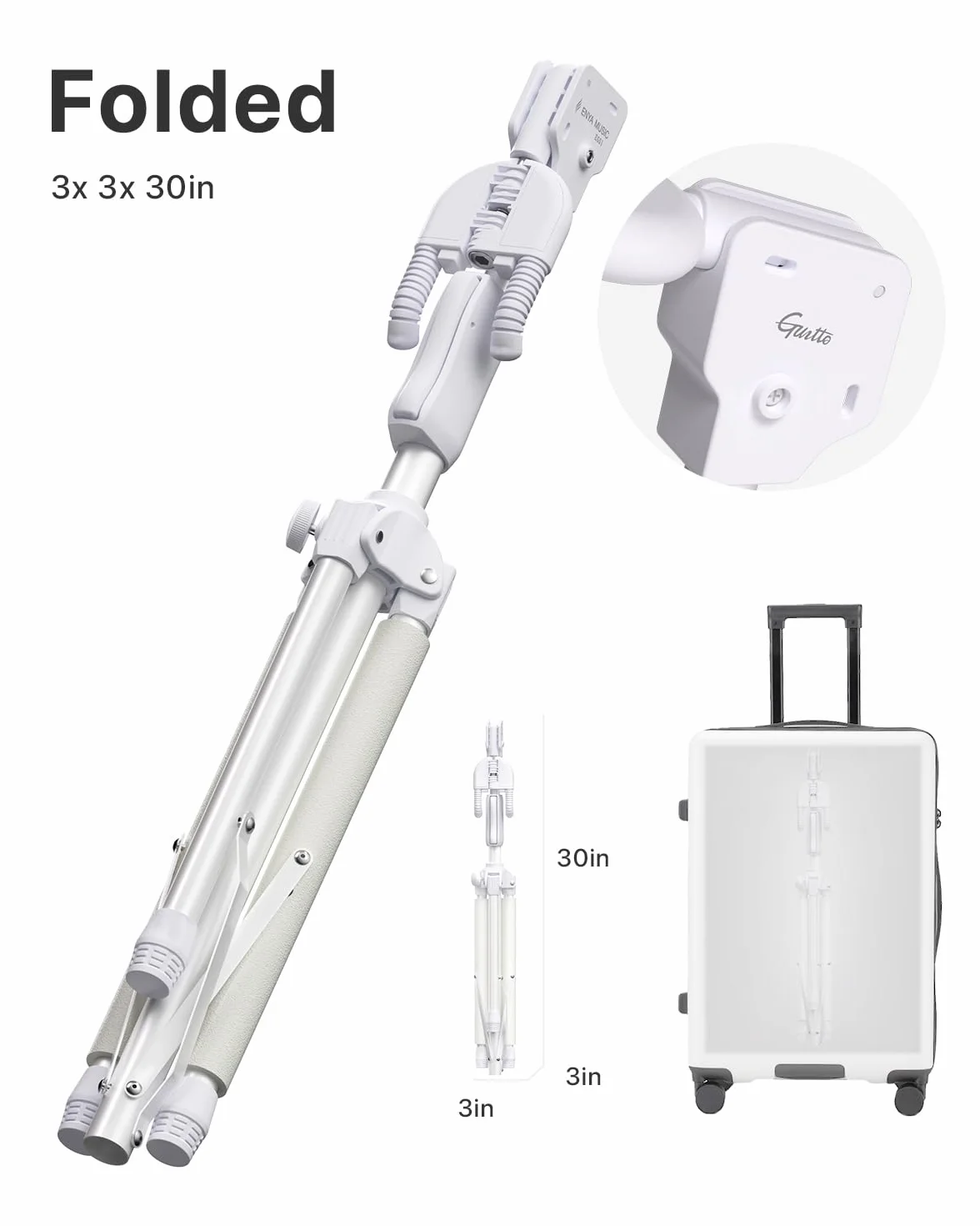 ENYA Soporte ajustable para guitarra (de 76 a 99 cm) con gancho automático, de acero inoxidable, acolchado antideslizante y diseño de tres patas para guitarras acústicas y eléctricas.