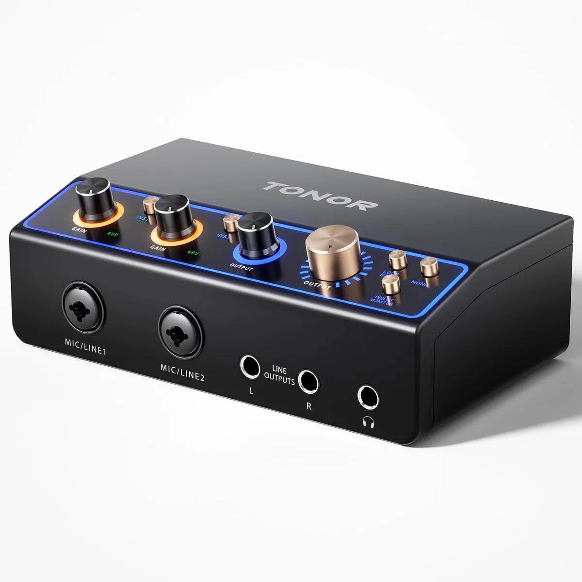 Interfaz de Audio TONOR, Mezclador de Audio de 2 Canales XLR con RGB para Creadores, Botón de Retorno, Grabación de Estudio, Pre-amplificador Profesional para streaming, Podcasting, TX510 Negro