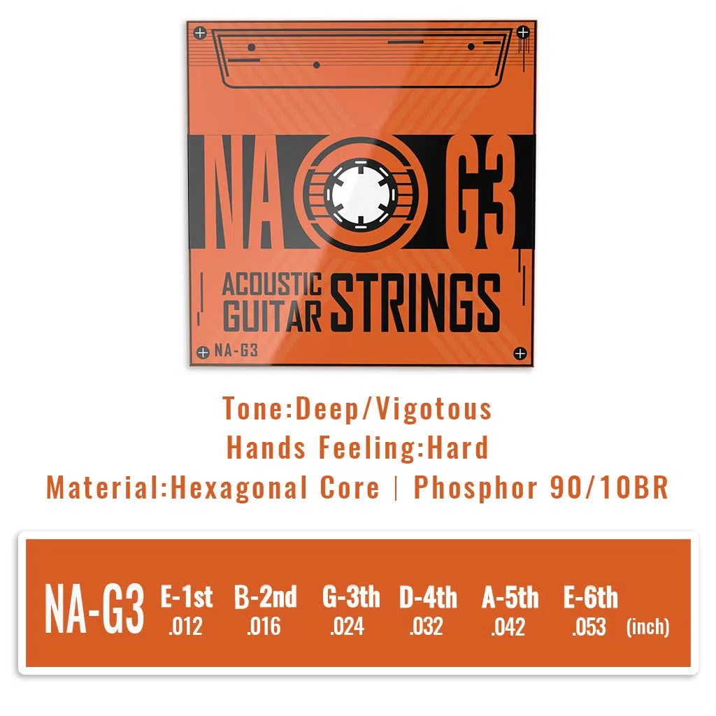 KINGDUO 24Pcs / 4Pack Cuerdas De Guitarra Acústica Profesional Recubrimiento De Bronce Fosforoso Acero Alambre .012-.053 Inch Sensación De Mano Dura Na-G3