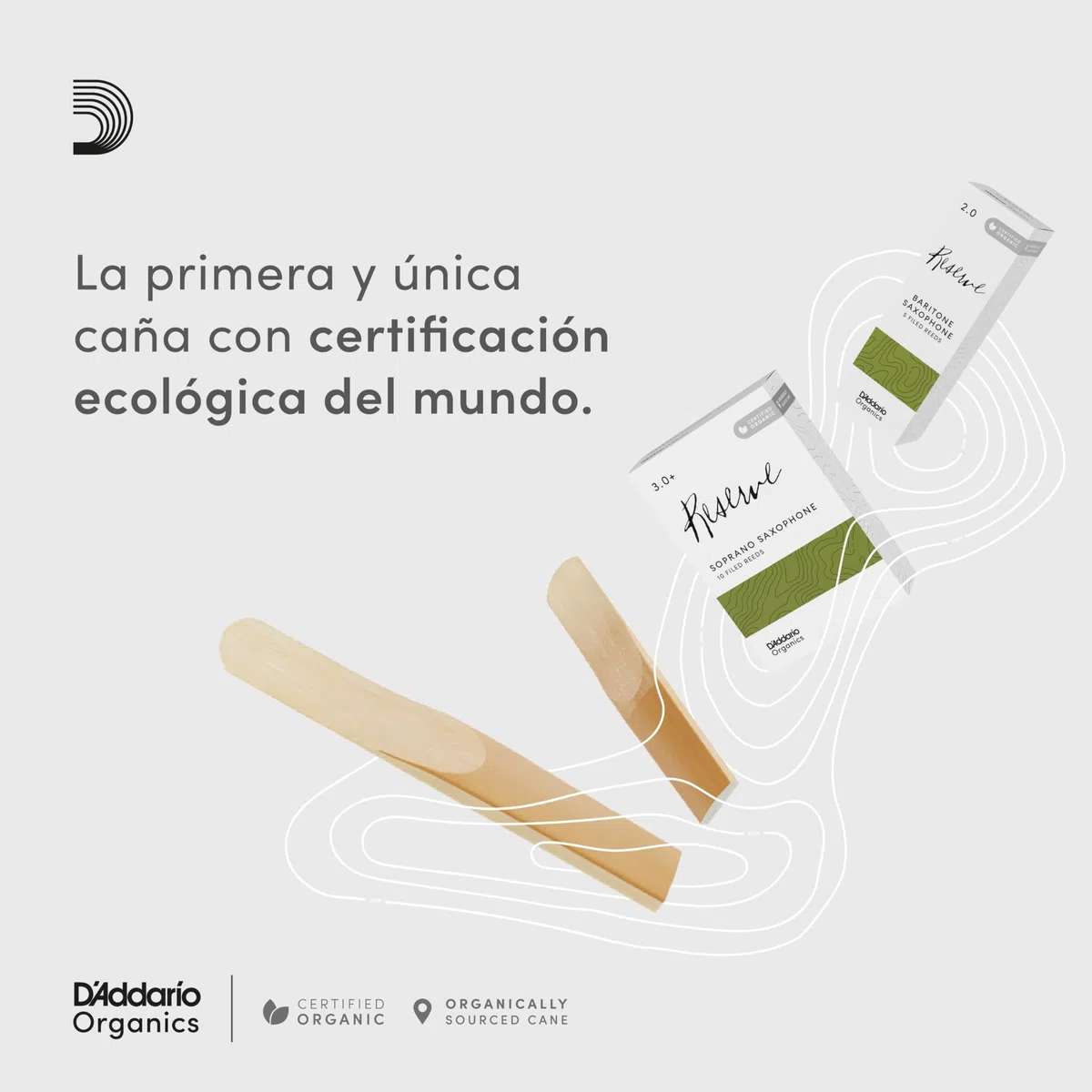 D'Addario Orgánico Reserve Soprano Cañas para Saxofón - Cañas de Saxo - La Primera y única Caña Ecológica - 3.5 Fuerza, 10 Paquete