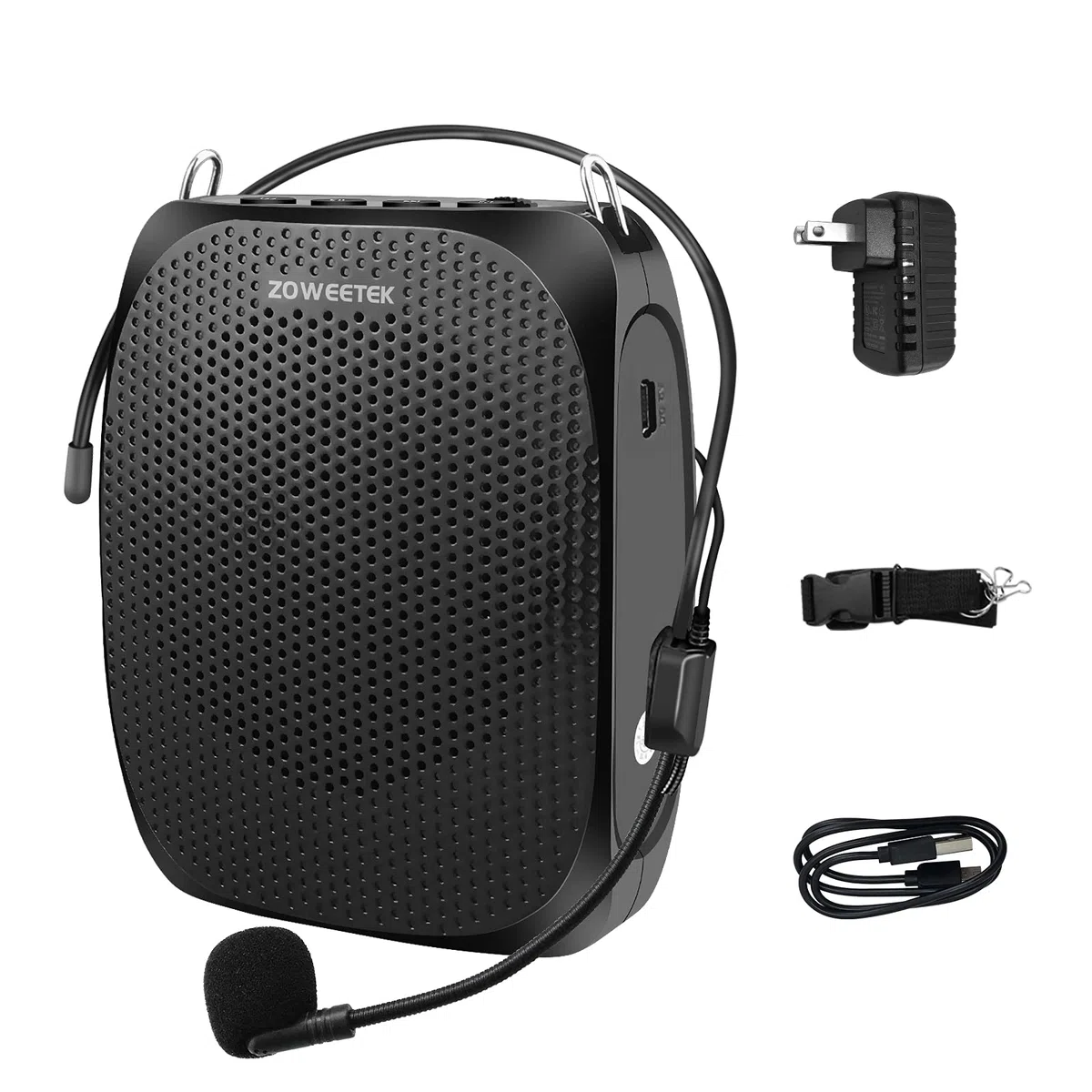 Zoweetek Amplificador de voz portátil con micrófono y cintura con cable, compatible con formato MP3 de audio para profesores, cantos, entrenadores, presentación, guía turística, personas mayores