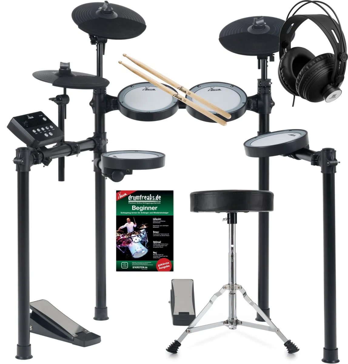XDrum DD-460C E-Drum Kit Home Set, Batería electrónica con Mesh Heads | 4x pads de caja/tom de 8" de zona única, 1x controlador de kick, 3x pads de platillo de 10" de doble zona, Incluye rack, 5 mm