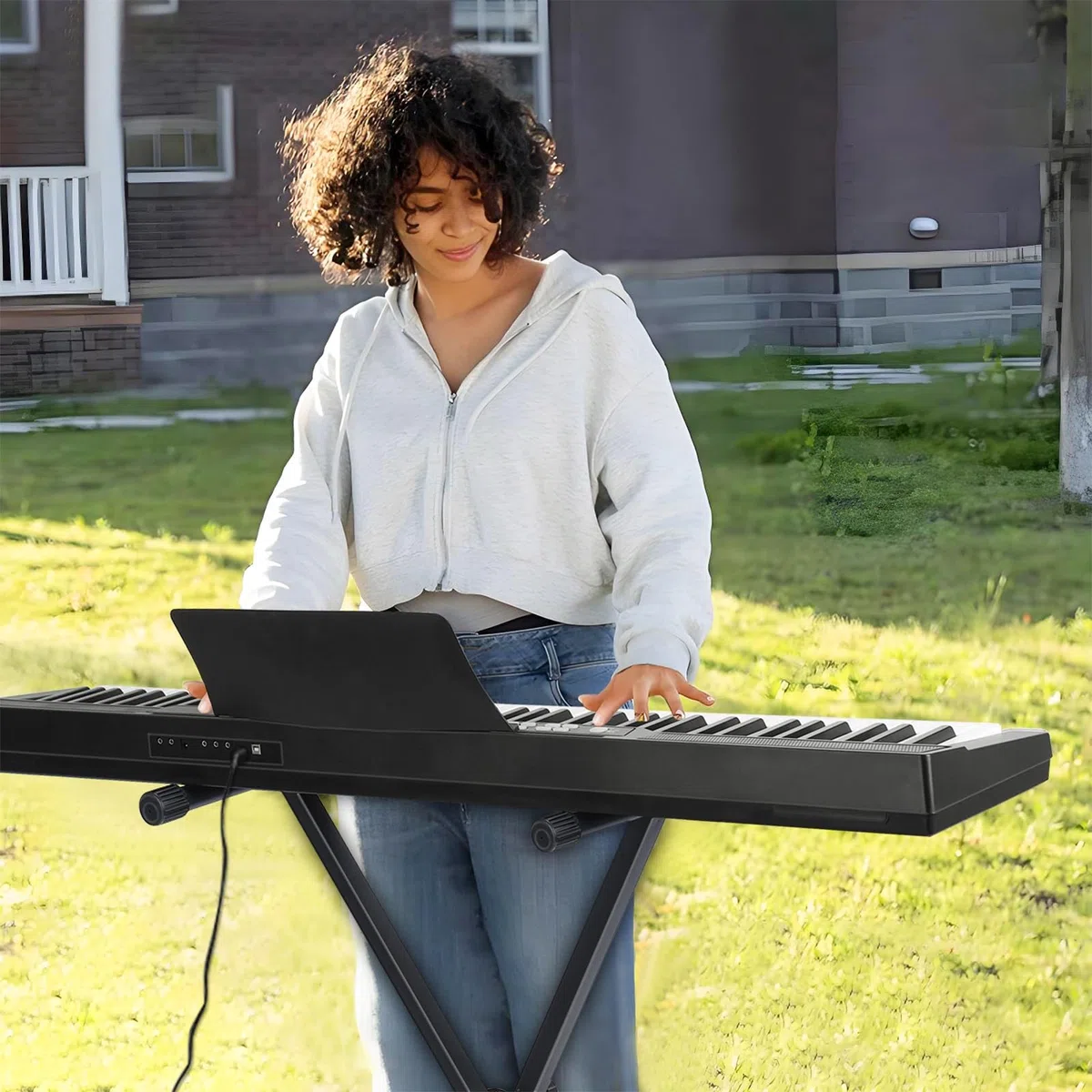 Piano digital de 88 teclas, teclado semi-pesado de tamaño completo con pedal de sustain y alimentación, piano eléctrico portátil para principiantes profesionales, incluye soporte, estuche de