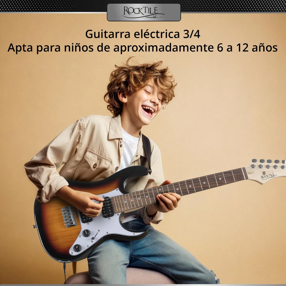 Rocktile Youngster YS-1SB 3/4 Guitarra Eléctrica Sunburst, General | Modelo: YS-1SB, Apto para edades de aproximadamente 6 a 12 años, Peso: 2, 4 kg, Número de cuerdas: 6, Orientación: Diestros
