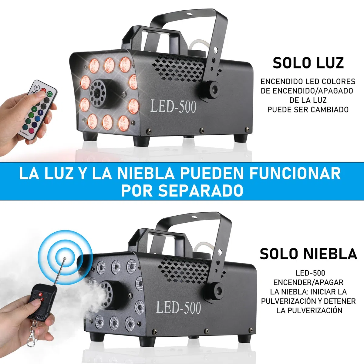Máquina de Humo, 500W Máquina de Niebla Portátil, Máquina Humo con Remotos Inalámbricos, 10 Luces LED 13 Colores de Efectos RGB, para Halloween, Navidad, Fiesta, Bodas y DJ, etc