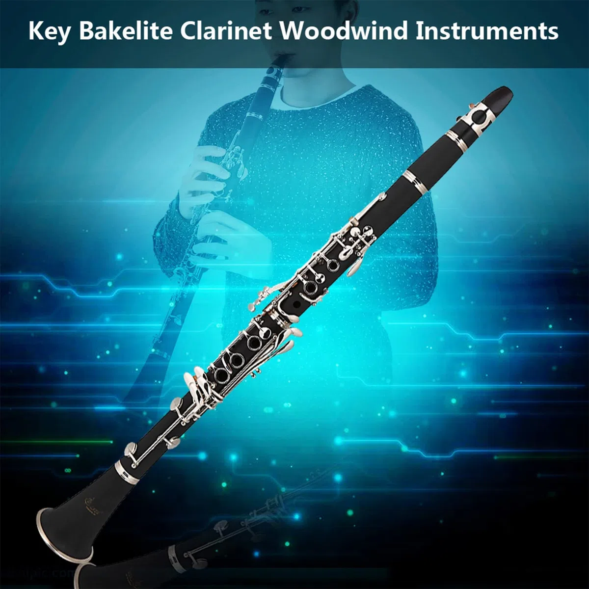Dilwe Clarinete de Tono B Descendente, 17 Teclas Bakelita a Nivel de Estudiante, con Juncos y Tela de Limpieza