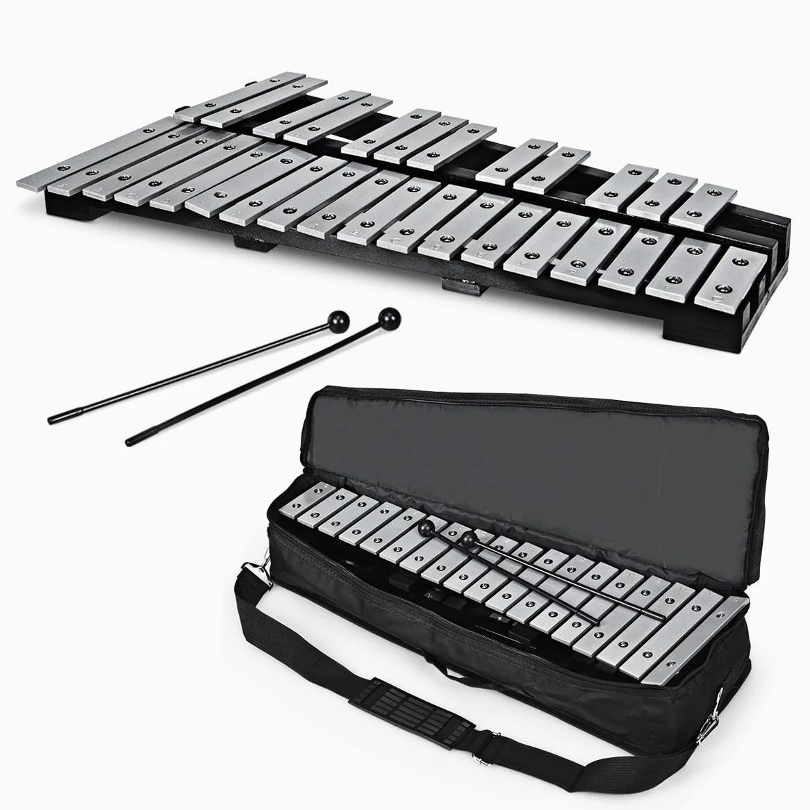 KOMFOTTEU Xilófono de 30 Notas, Instrumento de Percusión con Teclas de Aluminio y 2 Mazos, Carillón Infantil con Bolsa de Transporte, Instrumento Musical para Niños y Adultos