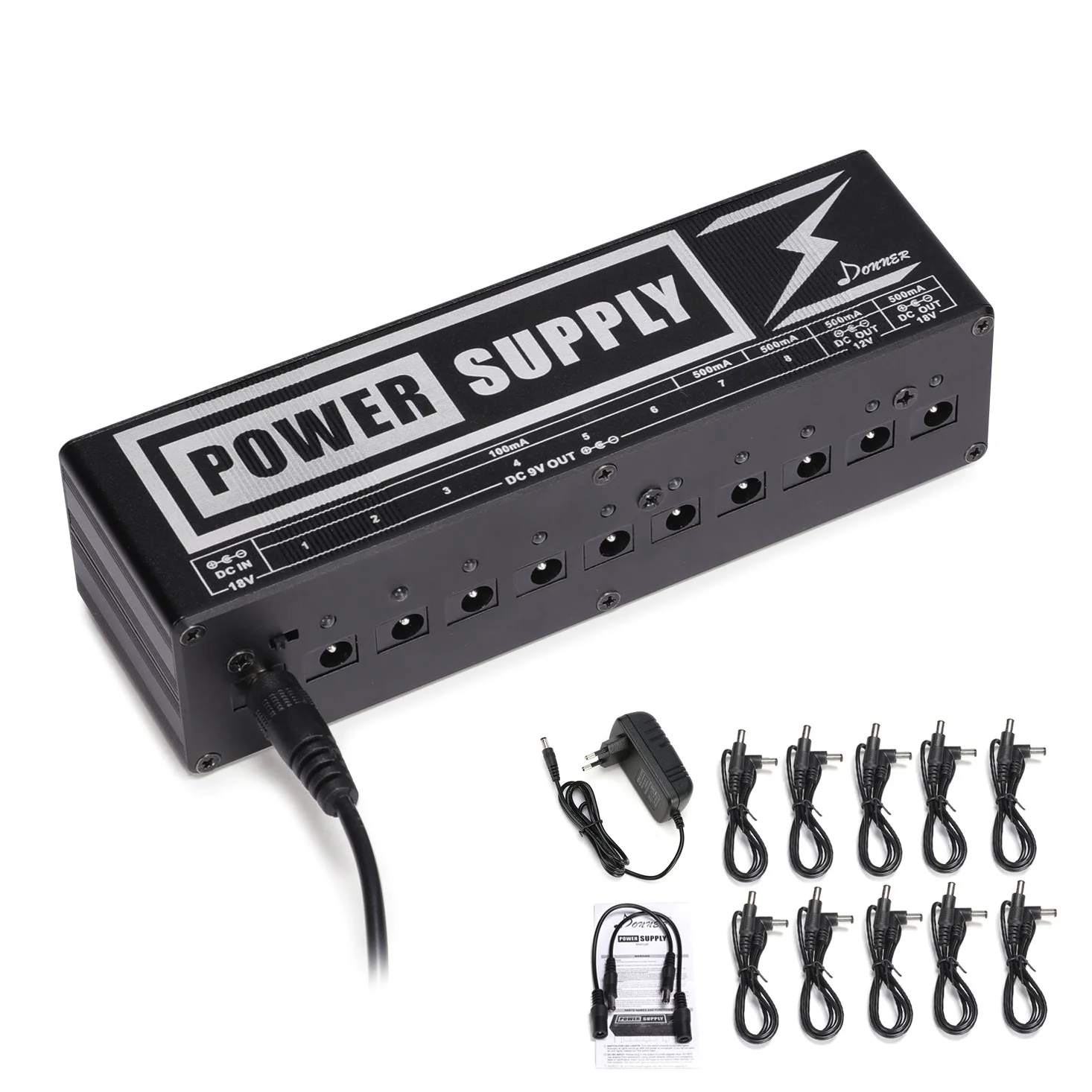 Donner DP-2 Fuente de Alimentación para Pedal de Efectos para Guitarra Portable, con Adaptador y Cables de Alimentación, Versión Avanzada