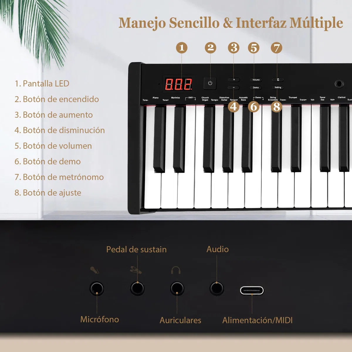 COSTWAY Teclado Electrónico de 61 Teclas con Taburete de Piano, Piano Electrico con Soporte para Teclado, Set de Piano Digital con Teclas Semi-Pesadas, Función de Audio MIDI Inalámbrica