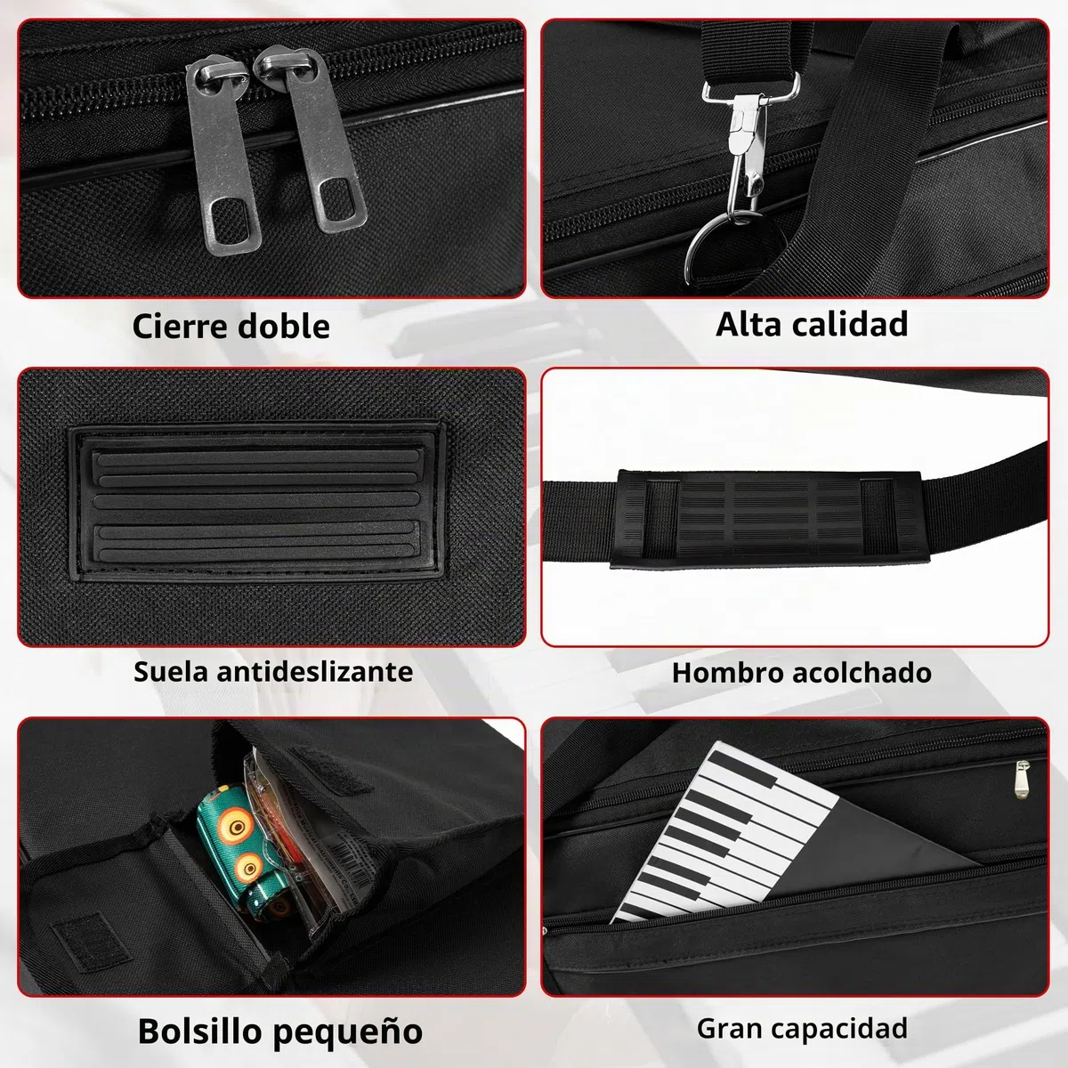 AKOZLIN Funda para teclado para 61/76/88 teclas, portátil, para teclado de piano eléctrico, bolsa para conciertos 600D de tela Oxford con acolchado de 10 mm de espesor, negra, Negro, 88 Keys, Classic