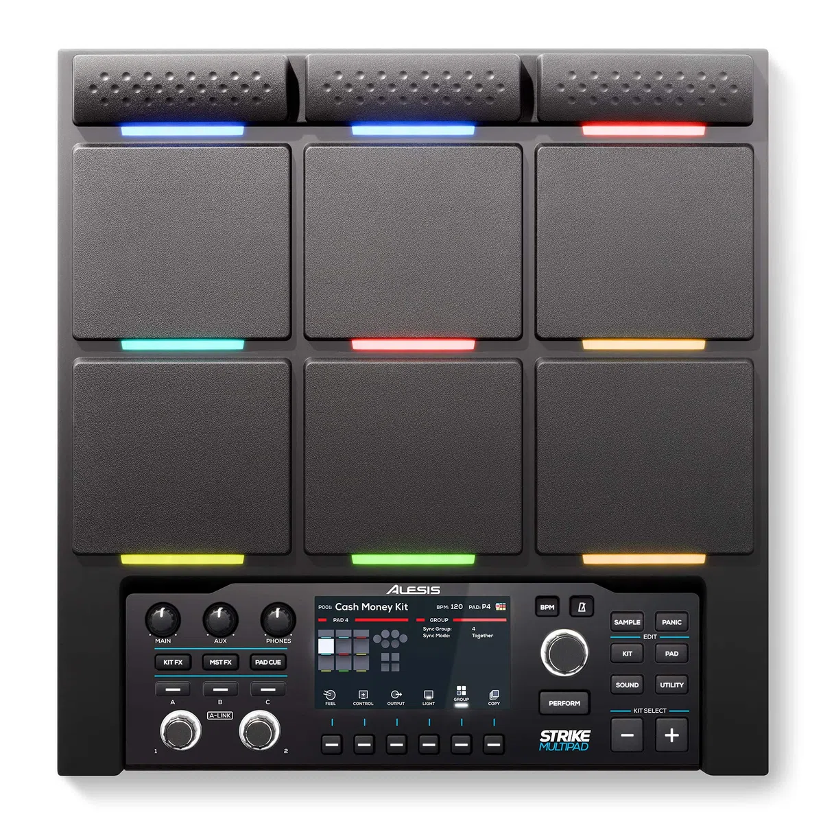 Alesis Strike Multipad con Multipad Clamp - Pad de Percusión con 9 Disparadores, Sampler, Looper y Tarjeta de Sonido con Sistema de Soporte Universal para Pads de Percusión