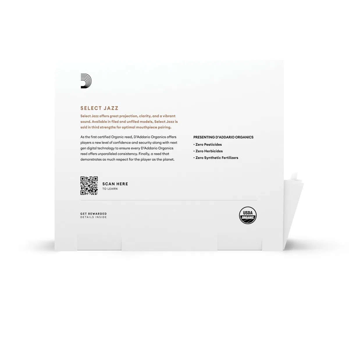 Cañas D'Addario Organic Select Jazz para saxofón tenor, sin lengüeta, fuerza 2 blanda, paquete de 25