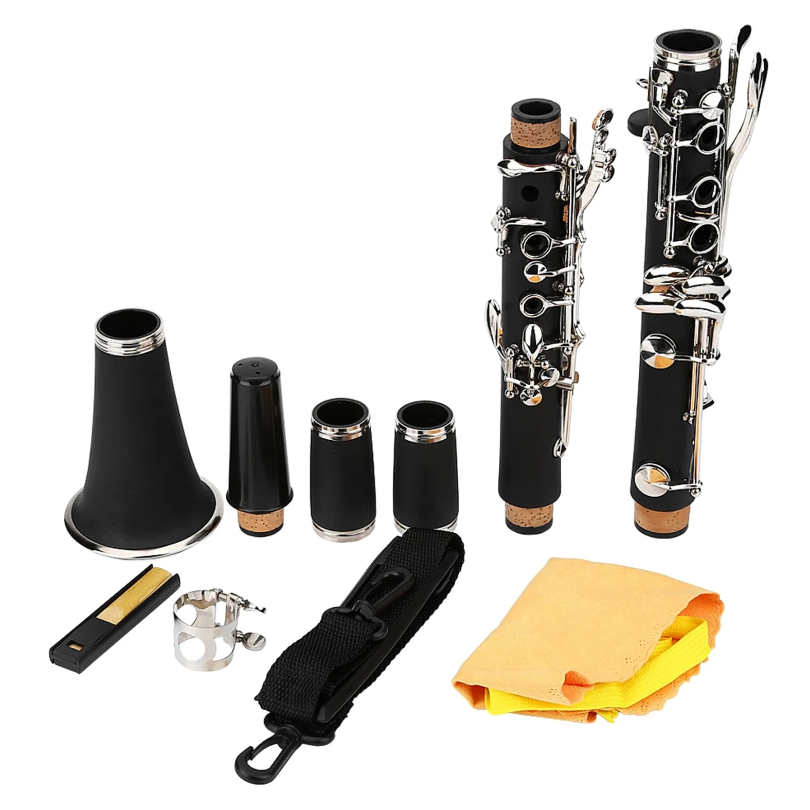 CHICIRIS Clarinete de Baquelita Exquisito de 17 Teclas Tono Suave para Bandas de Música y Músicos Cañas Incluidas Paño de Limpieza Diseño Elegante para Entusiastas de la Música