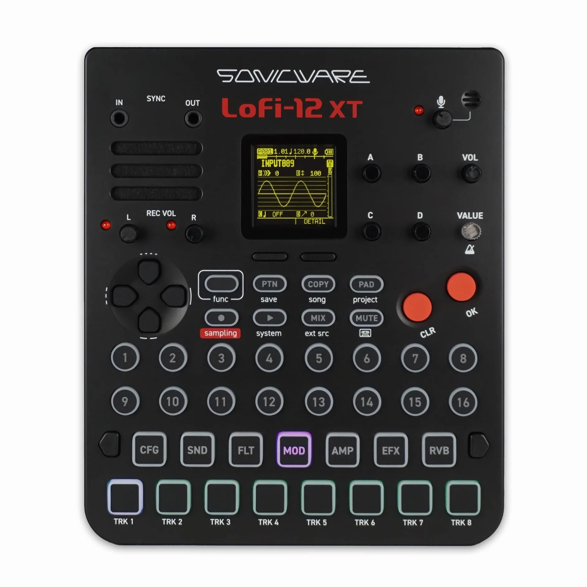 Sonicware Lofi-12 XT [Lo-fi Groovebox & Sampler] Muestreo retro con modo sampler de 12 bits, secuenciador por pasos de 8 pistas, 26 efectos, 15 pads sensibles a la velocidad con LED RGB